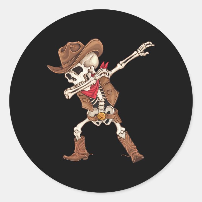 Pegatina Redonda Skeleton Cowboy Halloween Costume niños hombres ni (Anverso)