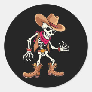 Pegatina Redonda Skeleton Cowboy Halloween Disstume niños Hombres