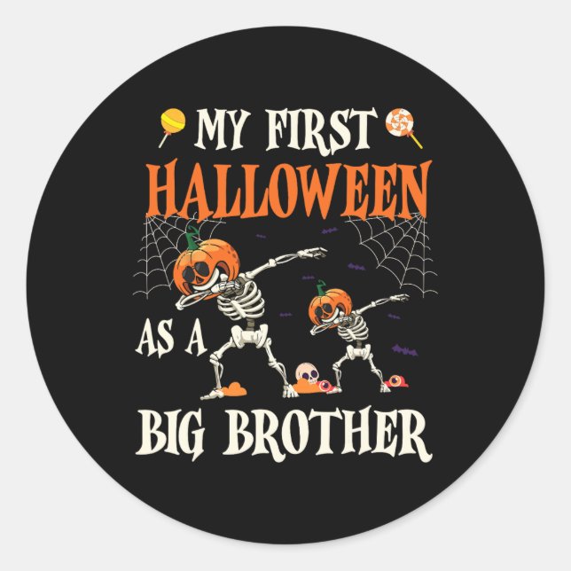 Pegatina Redonda Skeleton Dabbin Juntos Mi Primer Halloween Como Un (Anverso)