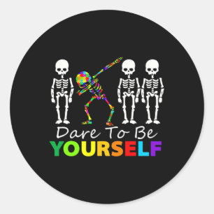 Pegatina Redonda Skeleton Dabbing se atreve a ser autismo divertido
