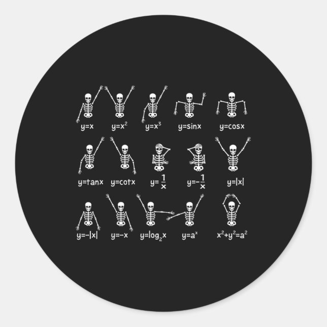 Pegatina Redonda Skeleton Dance Figures Ecuación Math Math Teacher  (Anverso)