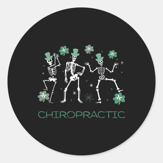 Pegatina Redonda Skeleton Dancing Chiropractica Chiro Squad St Patr (Anverso)