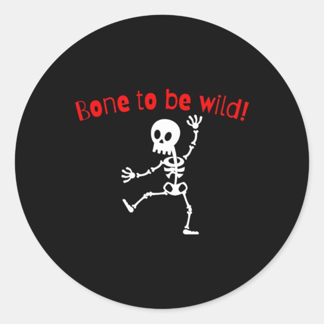 Pegatina Redonda Skeleton Dancing Halloween Funny Bone Wild (Anverso)