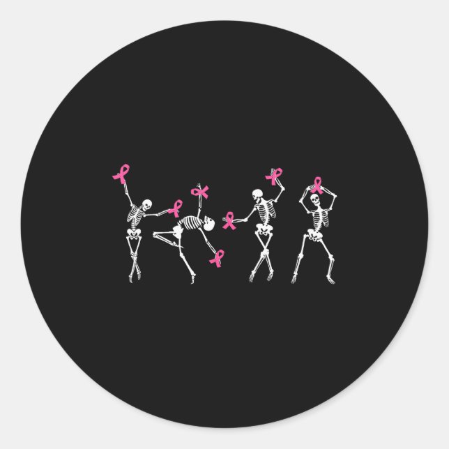 Pegatina Redonda Skeleton Dancing Nk Ribbon Breast Cancer Awareness (Anverso)