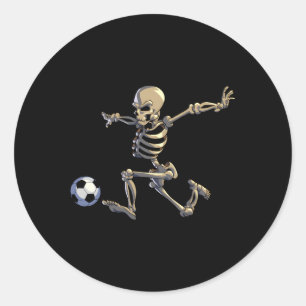 Pegatina Redonda Skeleton de fútbol Halloween Futbolista Halloween