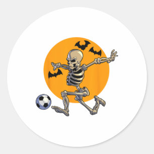 Pegatina Redonda Skeleton de fútbol Halloween Hombres Jugador de fú