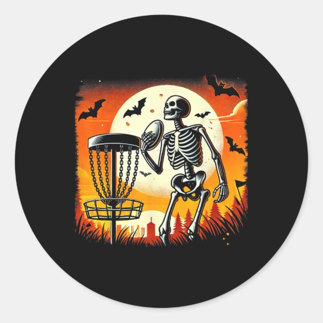 Pegatina Redonda Skeleton de Golf en Disco de Halloween para Squa (Anverso)