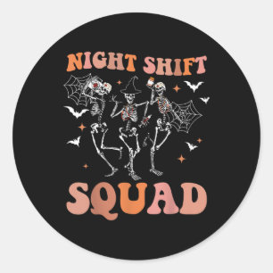 Pegatina Redonda Skeleton de Halloween Dancing Nurs Noche Squad Shi