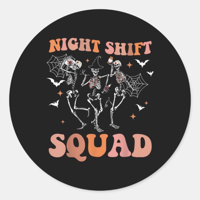 Pegatina Redonda Skeleton de Halloween Dancing Nurs Noche Squad Shi (Anverso)