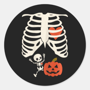 Pegatina Redonda Skeleton De Halloween Embarazo Parejas Vestimentar