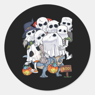 Pegatina Redonda Skeleton de Halloween Zombie Montando la divertida