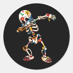 Pegatina Redonda Skeleton de la calavera del azúcar de Dabbing Dia