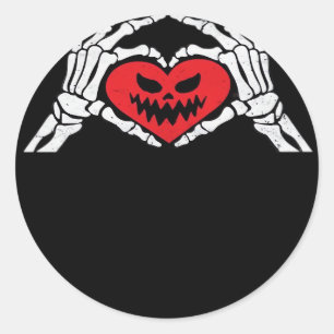 Pegatina Redonda Skeleton deja un corazón asustado Halloween