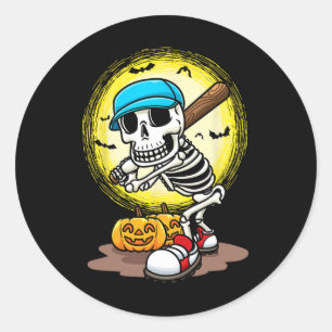 Pegatina Redonda Skeleton del jugador Softball Niños Halloween Niño