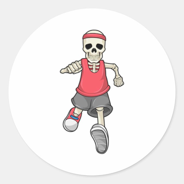 Pegatina Redonda Skeleton en ejecución con banda de cabeza (Anverso)
