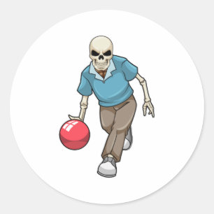 Pegatina Redonda Skeleton en el Bowling con bolas
