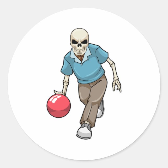 Pegatina Redonda Skeleton en el Bowling con bolas (Anverso)