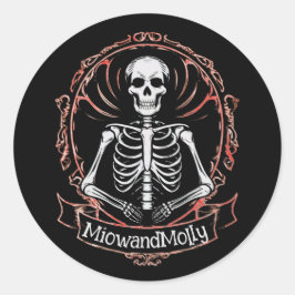 Pegatina Redonda Skeleton Estilo Gótico Cráneo negro