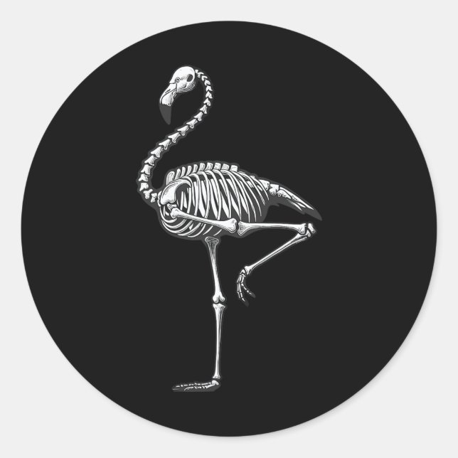 Pegatina Redonda Skeleton Flamingo Halloween (Anverso)