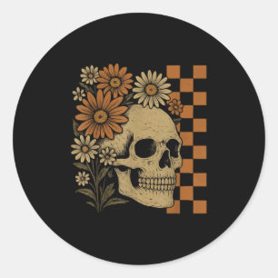 Pegatina Redonda Skeleton floral retro Funny Skull Halloween