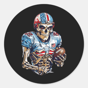 Pegatina Redonda Skeleton Futbolista Americano Gráfico de Halloween