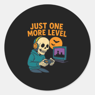 Pegatina Redonda Skeleton Gamer – Solo un nivel más