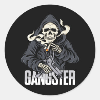 Pegatina Redonda Skeleton Gangster