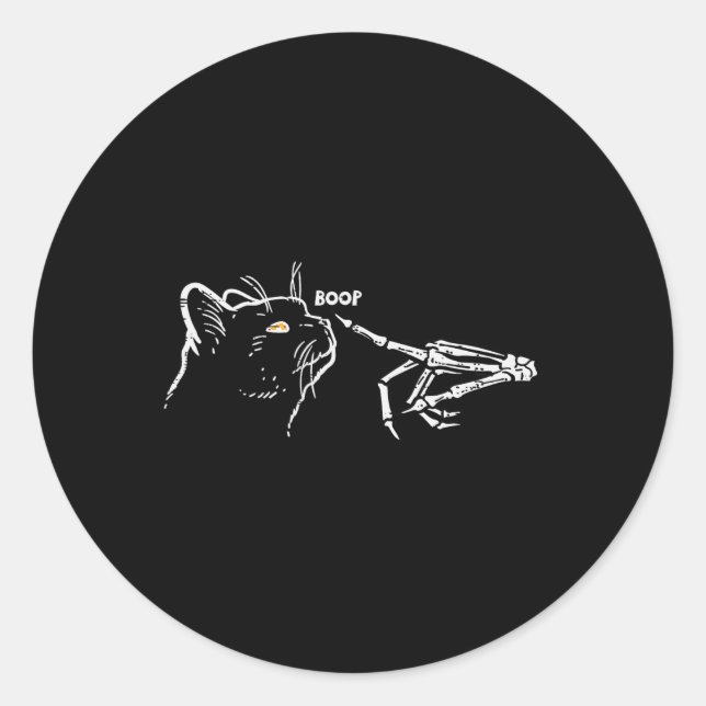 Pegatina Redonda Skeleton Gato Negro Mano Boop Halloween Mascotas M (Anverso)
