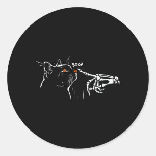 Pegatina Redonda Skeleton Gato Negro Mano Boop Halloween Mascotas M