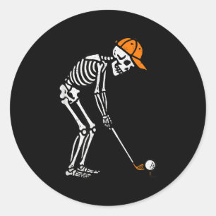 Pegatina Redonda Skeleton Golf Halloween Golfer Costume Dad Mens Bo