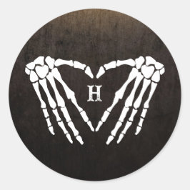 Pegatina Redonda Skeleton Gótico Monograma Halloween Boda