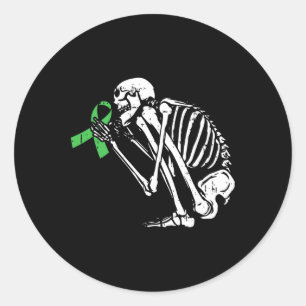 Pegatina Redonda Skeleton Green Ribbon Mental Health Awareness Warn