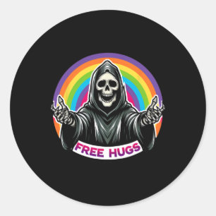 Pegatina Redonda Skeleton Grim Reaper Halloween Gracioso Arcoiris L