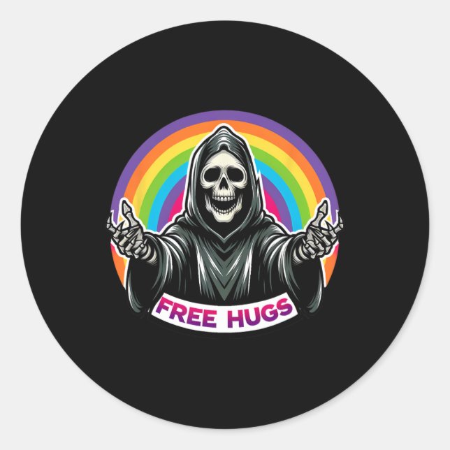 Pegatina Redonda Skeleton Grim Reaper Halloween Gracioso Arcoiris L (Anverso)