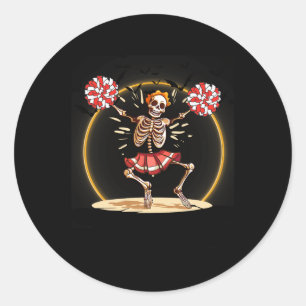 Pegatina Redonda Skeleton Halloween Cheeleton Cheerader