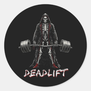 Pegatina Redonda Skeleton Halloween Gym Chistes Halterofilia