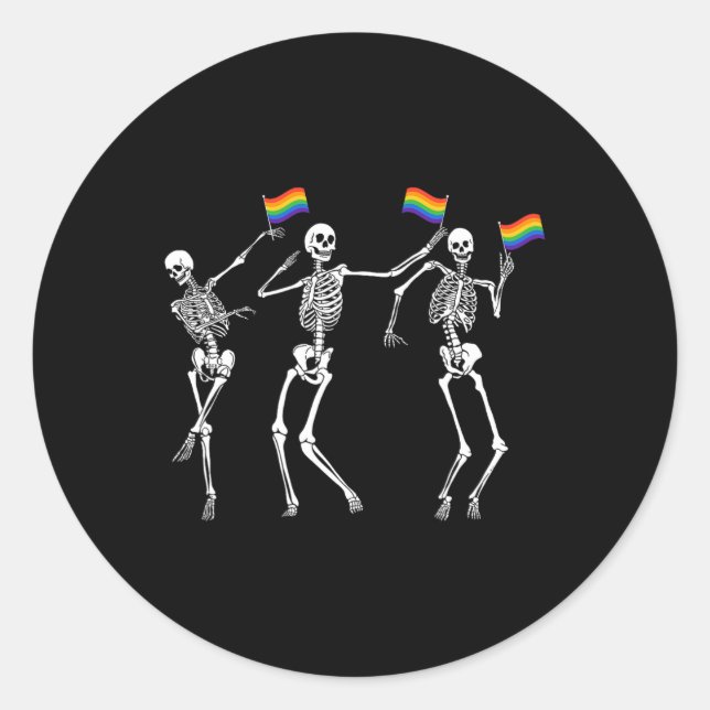 Pegatina Redonda Skeleton Halloween Lgbt Flag Skeleton Gay Pride Mo (Anverso)