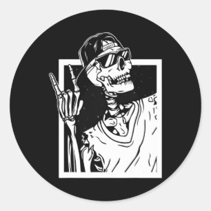 Pegatina Redonda Skeleton Hand Halloween Disstume divertida música 