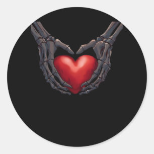 Pegatina Redonda Skeleton Hand Heart