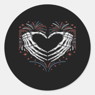 Pegatina Redonda Skeleton Hand Heart 4De Eeuu Patriótico Americano