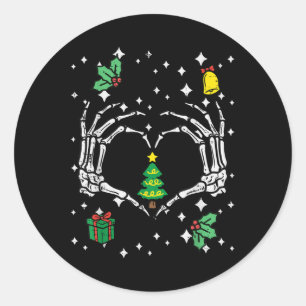 Pegatina Redonda Skeleton Hand Heart Christmas Tree Xmas Hombres Mu