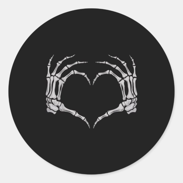 Pegatina Redonda Skeleton Hand Heart Halloween Valentines Matching  (Anverso)