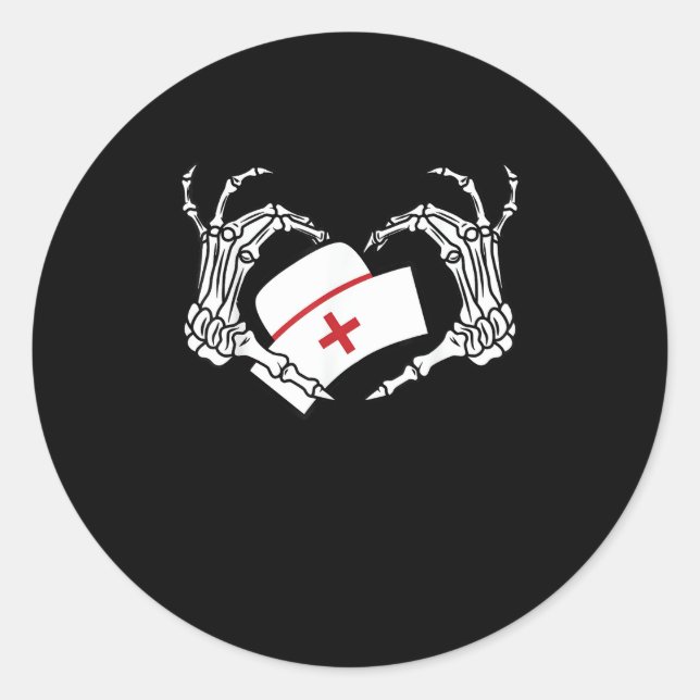 Pegatina Redonda Skeleton Hand Heart Lazy Diy Halloween Costume Nur (Anverso)