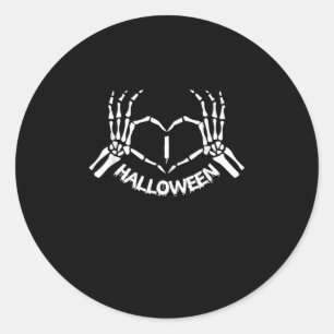 Pegatina Redonda Skeleton Hand Heart Lazy Halloween Disstume Funny