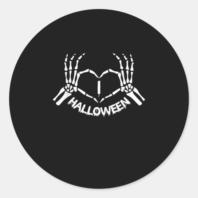 Pegatina Redonda Skeleton Hand Heart Lazy Halloween Disstume Funny (Anverso)