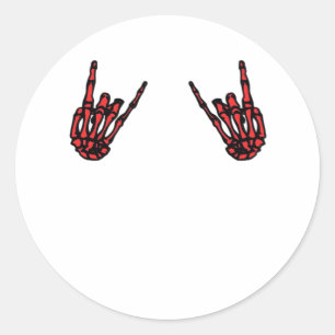 Pegatina Redonda Skeleton Hand Heart Roll & Red Classic