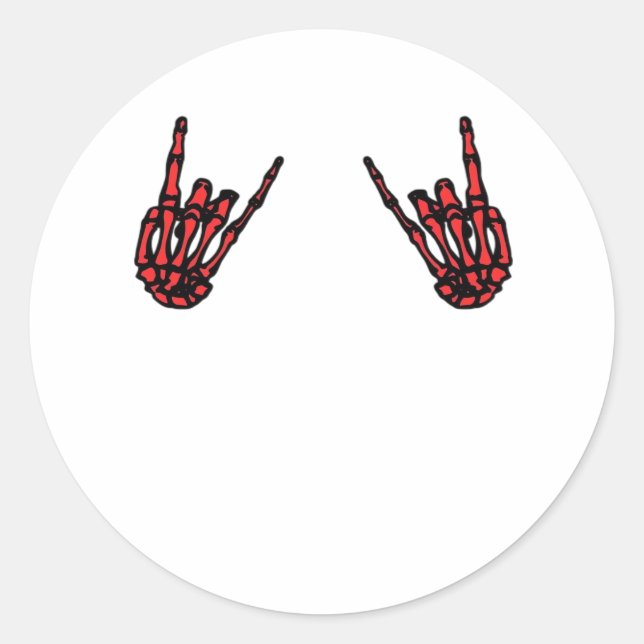 Pegatina Redonda Skeleton Hand Heart Roll & Red Classic (Anverso)
