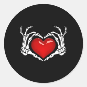 Pegatina Redonda Skeleton Hand Heart Rótulo Halloween Skeleton P
