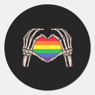 Pegatina Redonda Skeleton Hand Heart Rótulo Retro Halloween Lgbt Ll