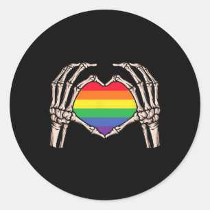 Pegatina Redonda Skeleton Hand Heart Rótulo Retro Halloween Lgbt Ll